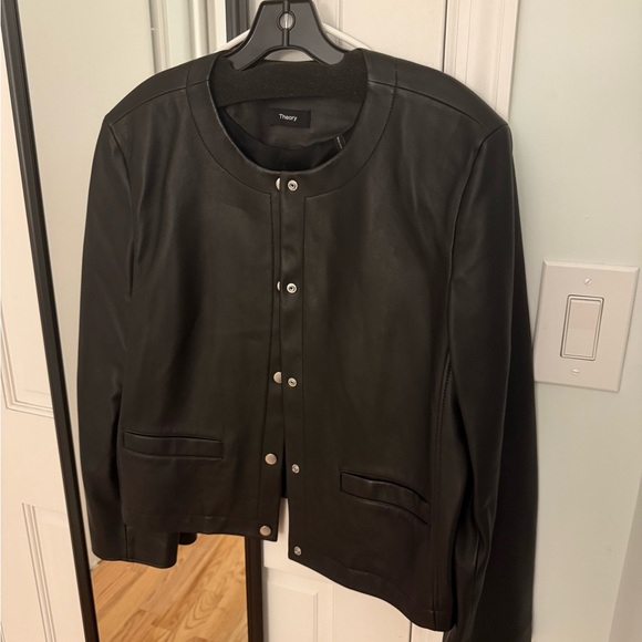 Theory Black Leather Jacket for Women - Picture 2 of 7